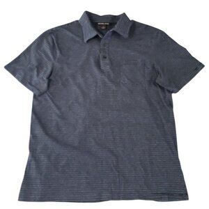 Michael Kors Mens Navy Blue Striped Short Sleeve Polo Shirt Large